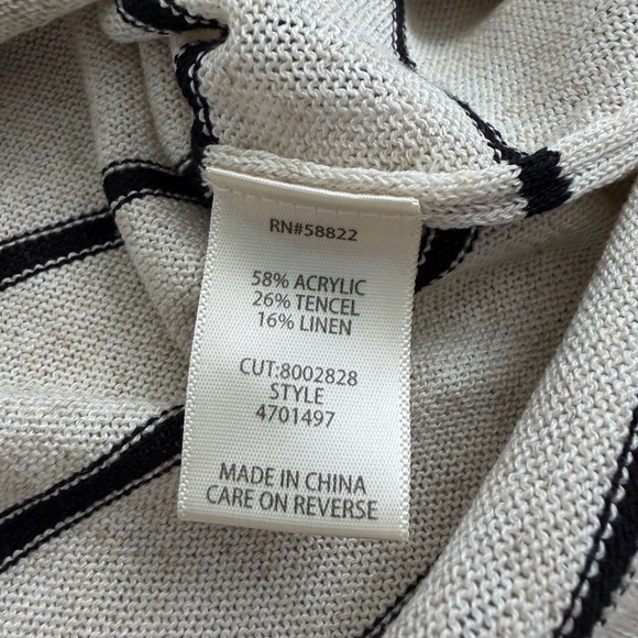 Max Studio Sweater Womens Large Ivory Black Striped Linen Blend Short Sleeve Top - Picture 7 of 10